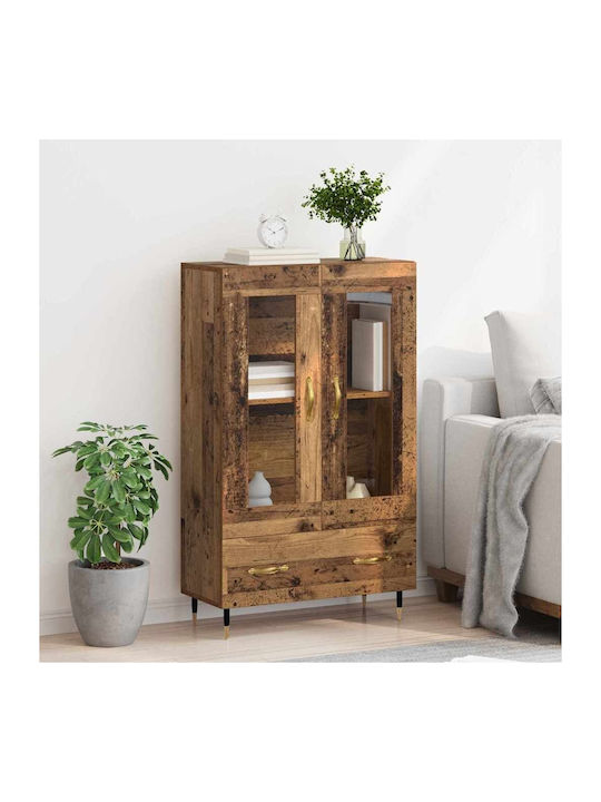 Wall Living Room Display Cabinet made of Wood & Metal with Glass Old Wood 69.5x31x115cm