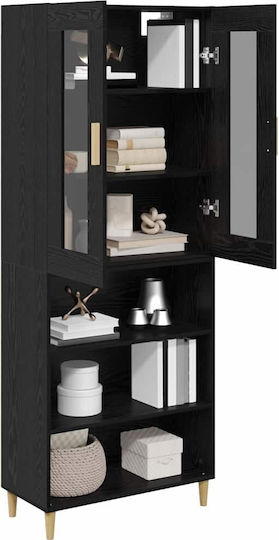 Wall Living Room Display Cabinet made of Particleboard with Glass Black Beech 70x34x90cm