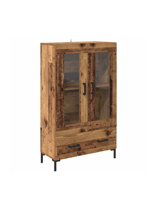Living Room Display Cabinet Made of Wood & Metal with Windowed Old Wood 69.5x31x115cm