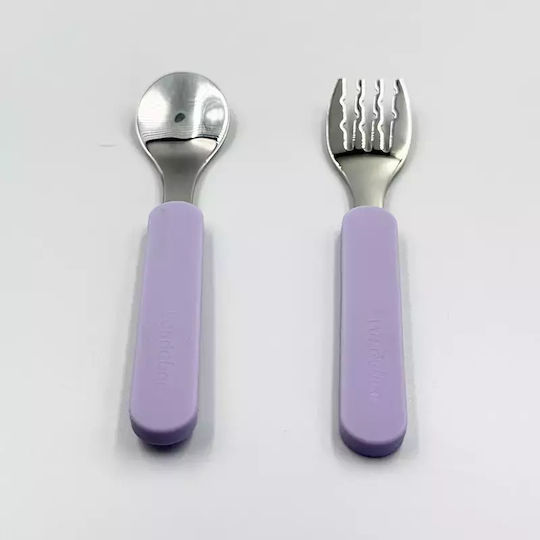 Pandaboo Baby Set with Fork made of Metal Orange 2pcs