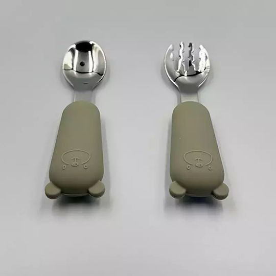 Pandaboo Baby Set with Fork made of Silicone Gray 2pcs