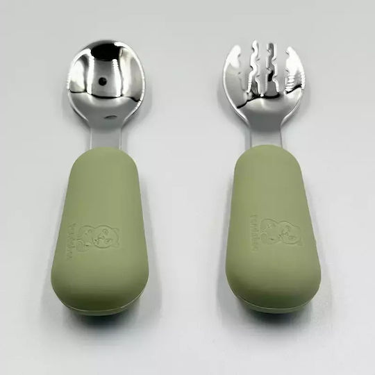 Pandaboo Baby Set with Fork made of Silicone Brown 2pcs