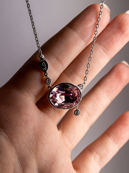 Chrysothemiss Damen Halskette Blush Edelstein Vergoldet Ovaler Rosa Kristall
