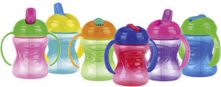 Nuby Kunststoff Kinder Trinkflasche mit Stroh Lila 240ml