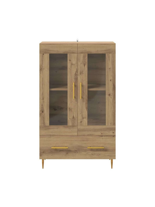 Wall Living Room Display Cabinet made of Wood & Metal with Glass Artisan Oak 69.5x31x115cm