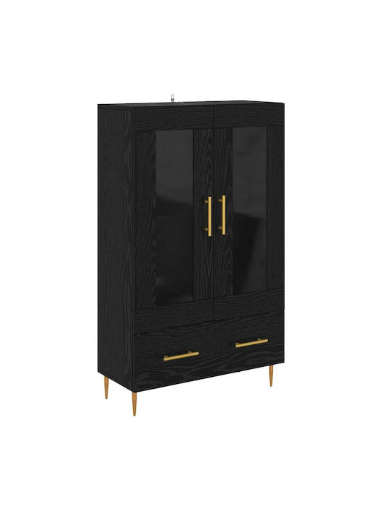 Wall Living Room Display Cabinet made of Wood & Metal with Glass Black Beech 69.5x31x115cm