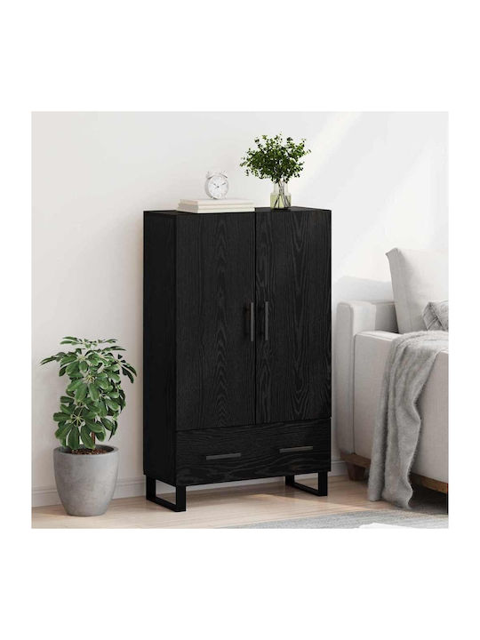 Living Room Display Cabinet made of Wood and Metal with Glass Black Oak 69.5x30x115cm