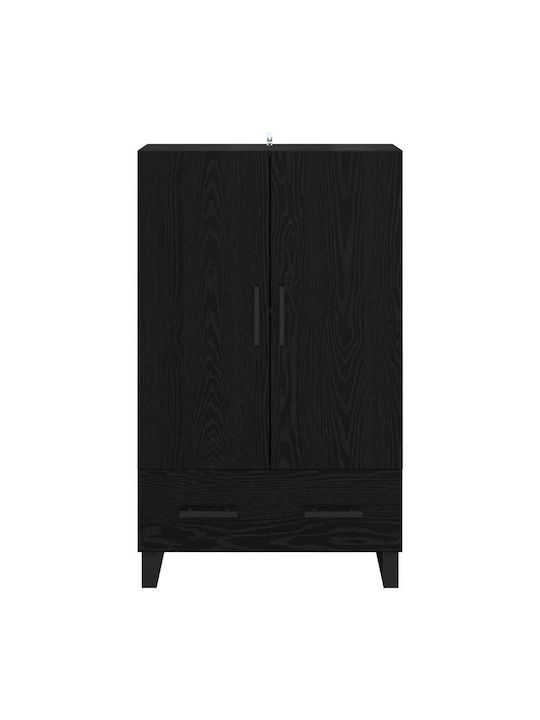 Living Room Display Cabinet made of Wood and Metal with Glass Black Oak 69.5x30x115cm