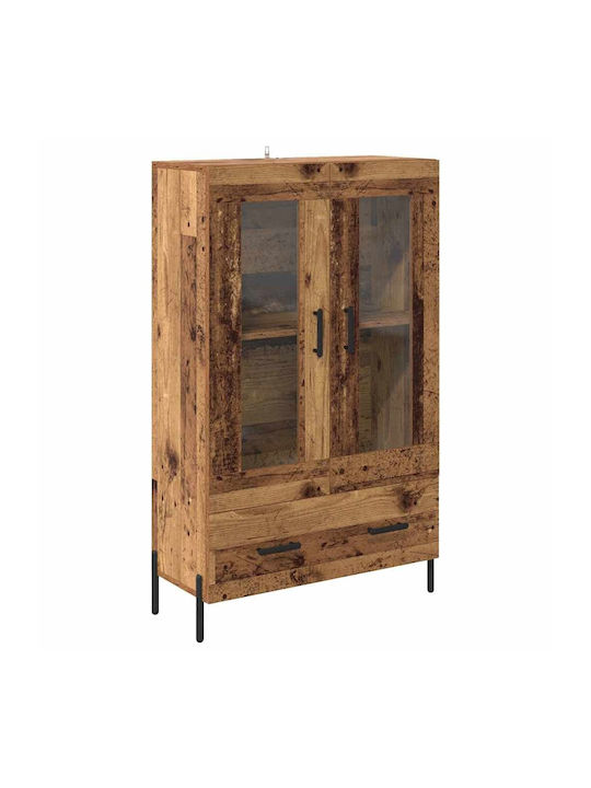 Corona Wall Living Room Display Cabinet made of Wood & Metal with Glass Old Wood 69.5x31x115cm