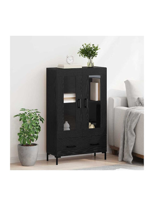 Living Room Display Cabinet Made of Wood & Metal with Windowed Black Beech 69.5x31x115cm