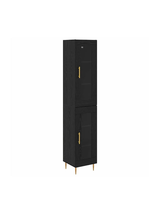 Wand Wohnzimmer Vitrine aus Holz & Metall mit Glas Black Beech 34.5x34x180cm