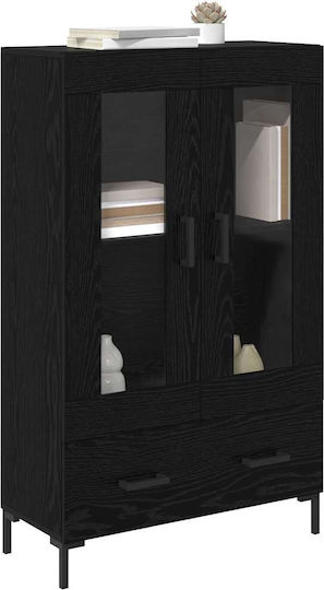 Living Room Display Cabinet Made of Wood & Metal with Windowed Black Beech 69.5x31x115cm