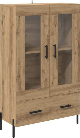 Corona Vitrină Suspendată pentru Sufragerie din Lemn și Metal Stejar Artisan cu Geam 69,5x31x115cm