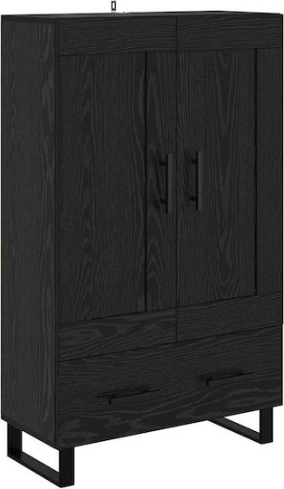 Wall Living Room Display Cabinet made of Wood & Metal with Glass Black Beech 69.5x31x115cm