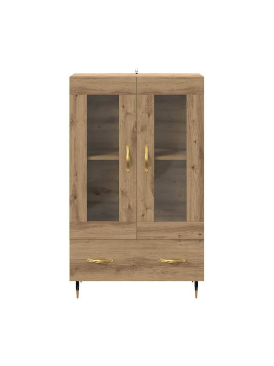 Wall Living Room Display Cabinet made of Wood & Metal with Glass Artisan Oak 69.5x31x115cm