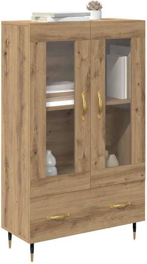 Vitrină Suspendată pentru Sufragerie din Lemn și Metal Stejar Artisan cu Geam 69,5x31x115 cm