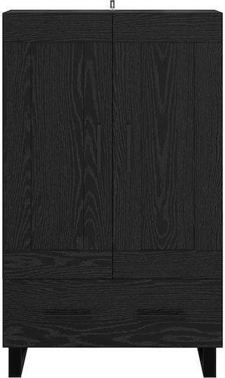 Wall Living Room Display Cabinet made of Wood & Metal with Glass Black Beech 69.5x31x115cm
