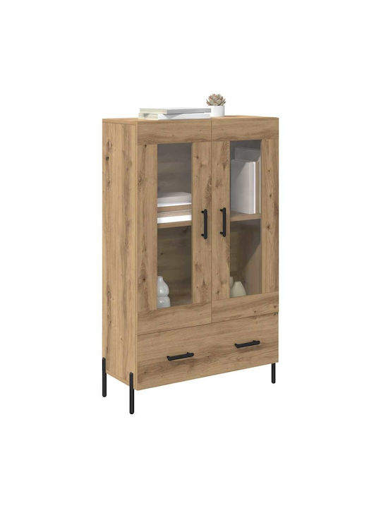 Corona Wall Living Room Display Cabinet made of Wood & Metal with Glass Artisan Oak 69.5x31x115cm