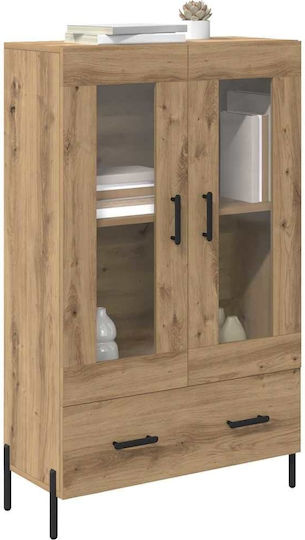 Corona Vitrină Suspendată pentru Sufragerie din Lemn și Metal Stejar Artisan cu Geam 69,5x31x115cm