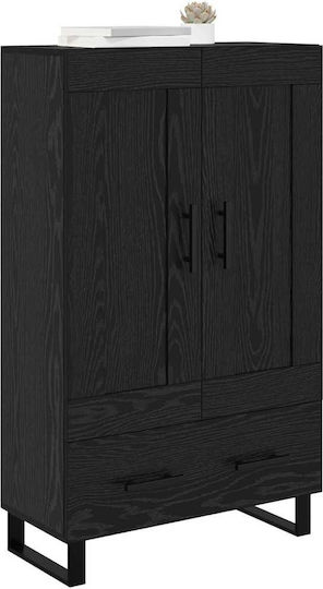 Wall Living Room Display Cabinet made of Wood & Metal with Glass Black Beech 69.5x31x115cm