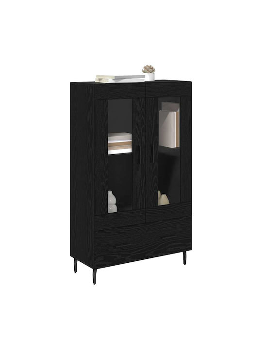 Wall Living Room Display Cabinet made of Wood & Metal with Glass Black Beech 69.5x31x115cm