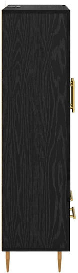 Wall Living Room Display Cabinet made of Wood & Metal with Glass Black Beech 69.5x31x115cm