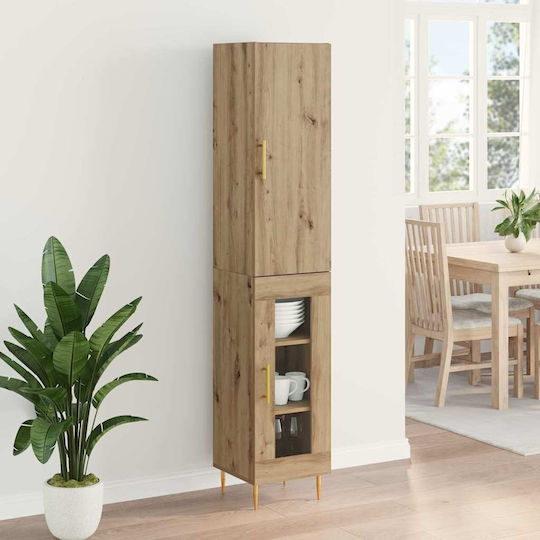 Highboard Επιδαπέδια Βιτρίνα από Μοριοσανίδα με Τζάμι Δρυς