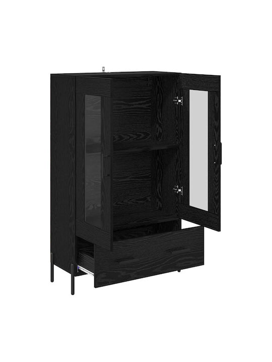 Corona Wohnzimmer Vitrine aus Holz & Metall mit Verglasung Schwarze Eiche 69.5x31x115cm