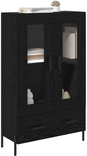 Corona Living Room Display Cabinet made of Wood and Metal with Glass Black Oak 69.5x31x115cm