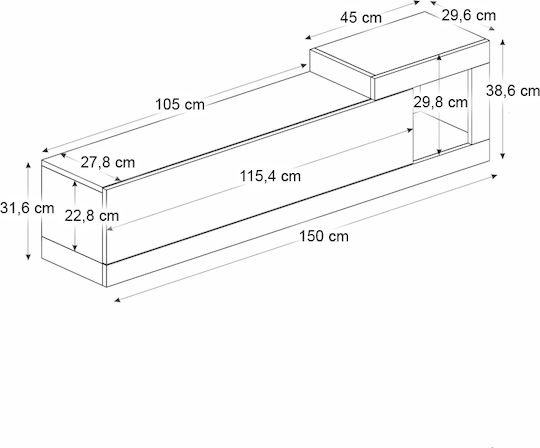TV-Ständer Volare aus Metall & Walnuss Holz - Schwarz M150xT29.6xH38.6cm