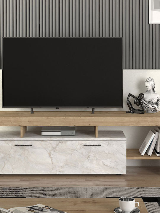 TV Stand Acnes White Marble Effect - Sapphire Oak M160xD40xH53cm