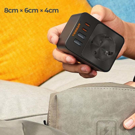Tessan Steckdosenleiste mit USB-A und 2 USB-C Gray