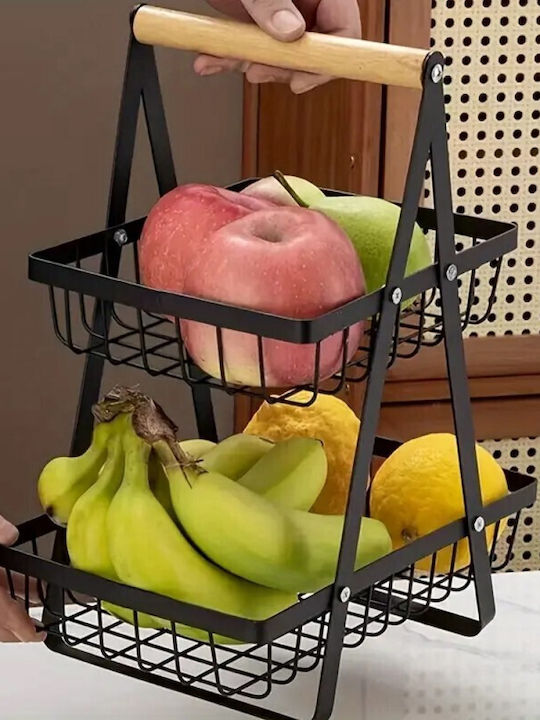 Fruitieră Metalic 2 nivele Negru 22x14x24buc