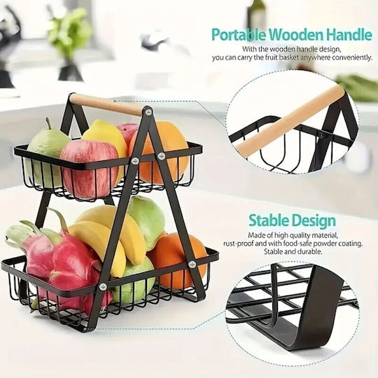 Obstschale Metallisch 2 Niveaus Schwarz 22x14x24cm