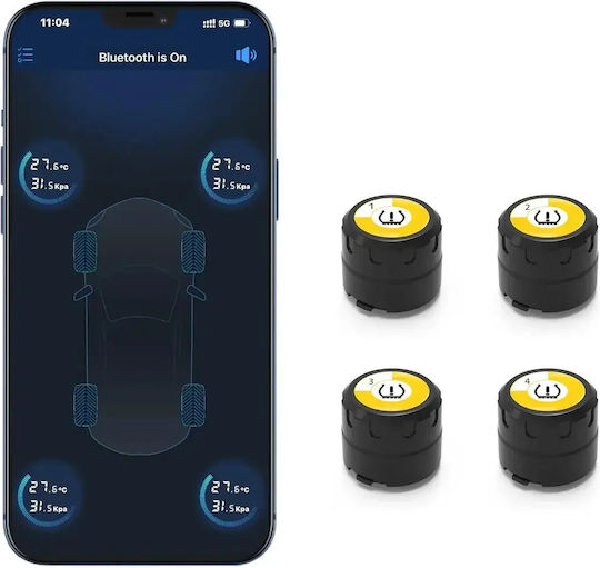Tire Pressure Monitoring System Bluetooth 4 Sensors Tpms & 5 Alarm Functions