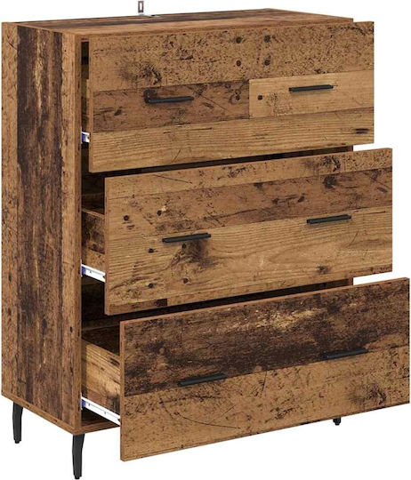 Wooden & Metallic Chest of Drawers Coffee 69.5x34x90cm