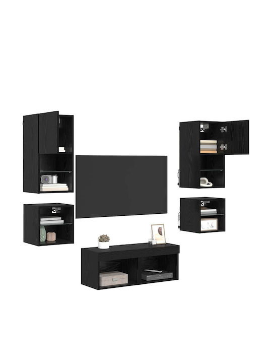Wohnzimmer TV-Einheit Black Beech mit Vitrine & Beleuchtung L30xB30xH30cm