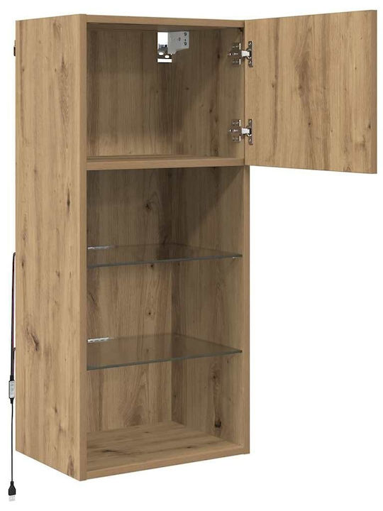 Unitate TV pentru sufragerie Stejar artizanal cu iluminare L40.5xA30xÎ90cm