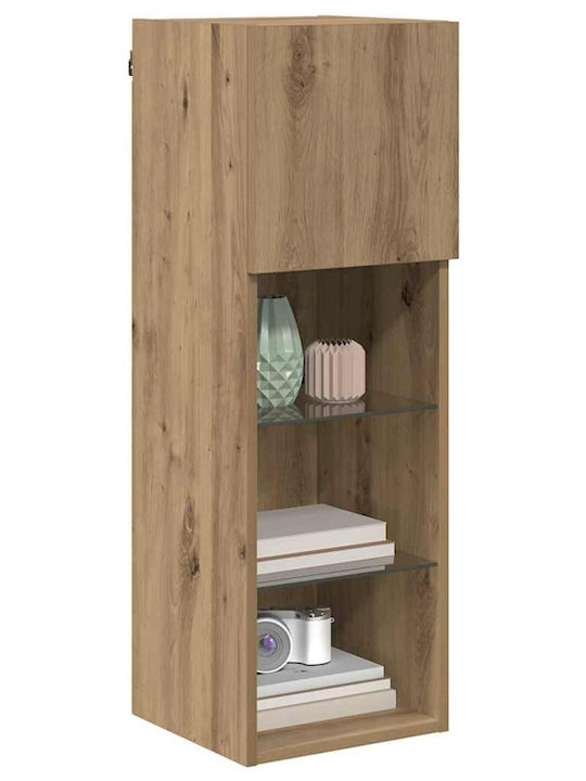 Wall Living Room Cabinet Made of Particle Board with Lighting Brown 30.5x30x90cm
