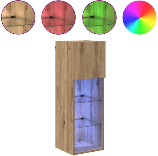 Wall Living Room Cabinet Made of Particle Board with Lighting Brown 30.5x30x90cm