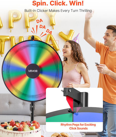 Vevor 914 Mm Prize Wheel 18 Position Prize Wheel Base Roulette Win Fortune Adjustable Height 2 Markers 6 Colors Easy Assembly Party Pub Trade Show Carnival