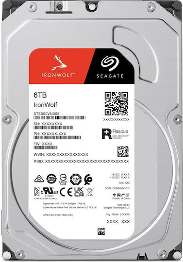 Seagate Ironwolf 6TB HDD Hard Drive 3.5" SATA III 5400rpm with 256MB Cache for NAS ST6000VN006