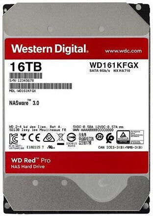 Western Digital Red Pro 16TB HDD Hard Drive 3.5" SATA III 7200rpm with 512MB Cache for NAS WD161KFGX