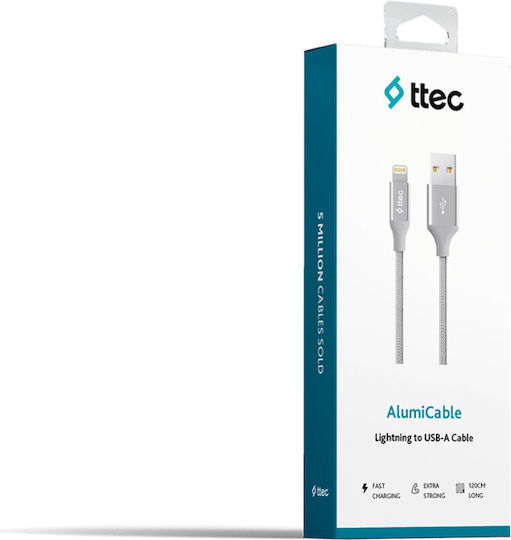 TTEC Braided USB 2.0 Cable USB-C male - USB-A Silver 1.2m (2DK18G)