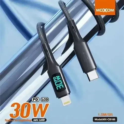 Moxom LED USB-C to Lightning Cable 30W Μαύρο 1.5m MX-CB166