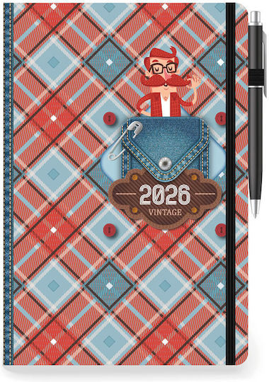 Daily Diary Grid 14x21cm Elastic Pen 890139 Various Designs