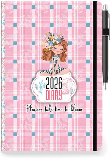 Daily Diary Grid 14x21cm Elastic Pen 890139 Various Designs
