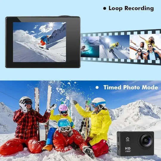 SPC1080 Action Camera Full HD (1080p) Υποβρύχια (με Θήκη) με Οθόνη 2" Μπλε