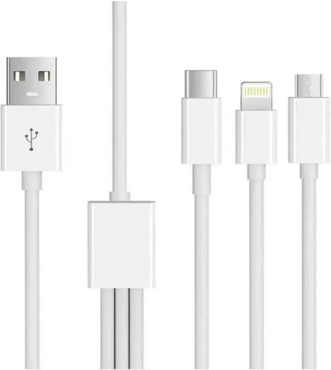 Ezra DC06 Regulär USB zu Blitzschlag / Typ-C,TC-TC / Micro-USB Kabel 3A Weiß 1.2m (DC06)