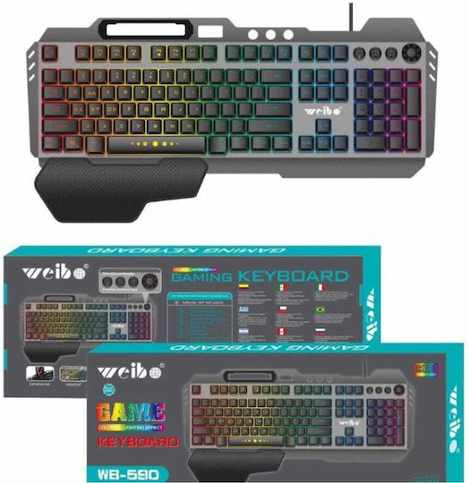 Weibo WB-590 Gaming Πληκτρολόγιο με RGB φωτισμό (Αγγλικό US) Γκρι